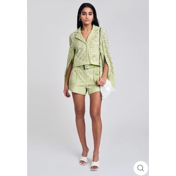 DEREK LAM 10 CROSBY Shorts Womens 10 Matcha Green Monterey Belted Floral Eyelet - Picture 1 of 16